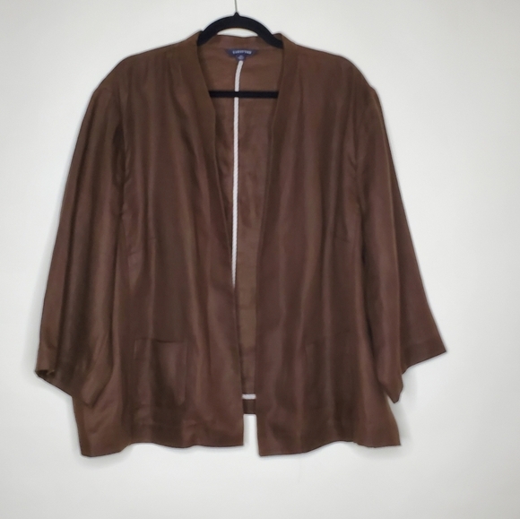 Lands' End Long Sleeve LINEN Blazer Size 26W Open Front Brown Jacket Pockets - Picture 10 of 11